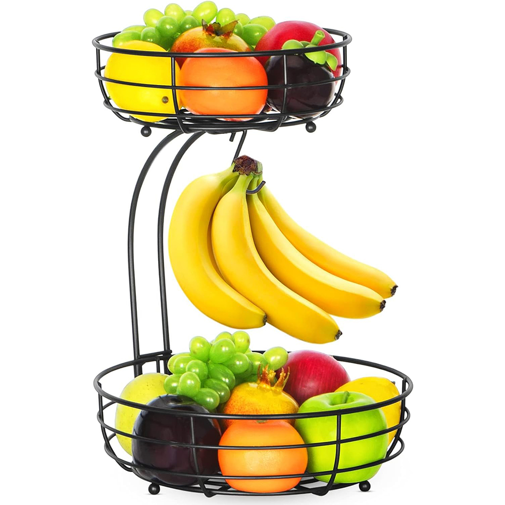 Compost Bin Countertop - LMETJMA 2-Tier Countertop Fruit Basket Bowl