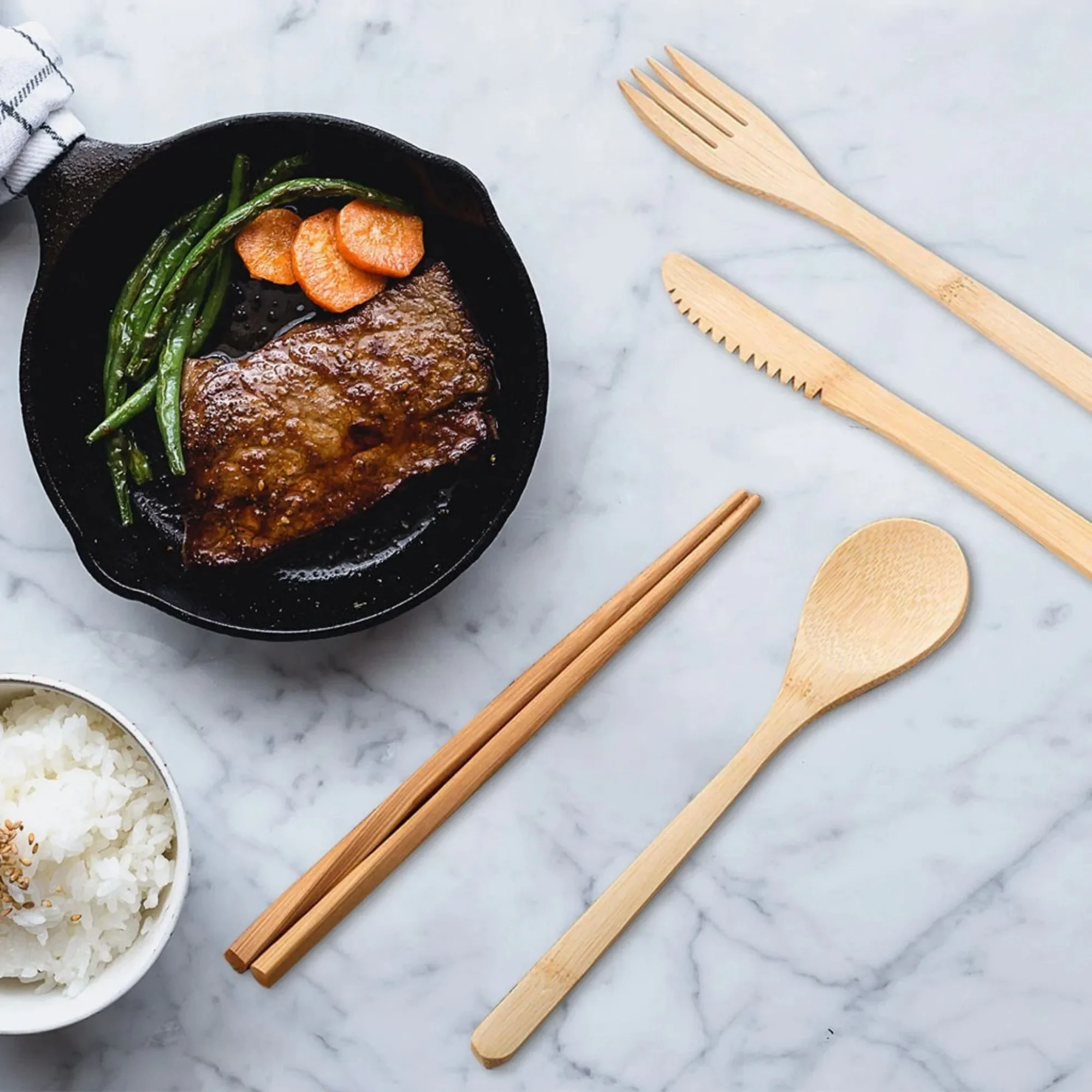 Bamboo Cutlery Set Portable Tr - Zero Waste Kit Travel 评论和价格